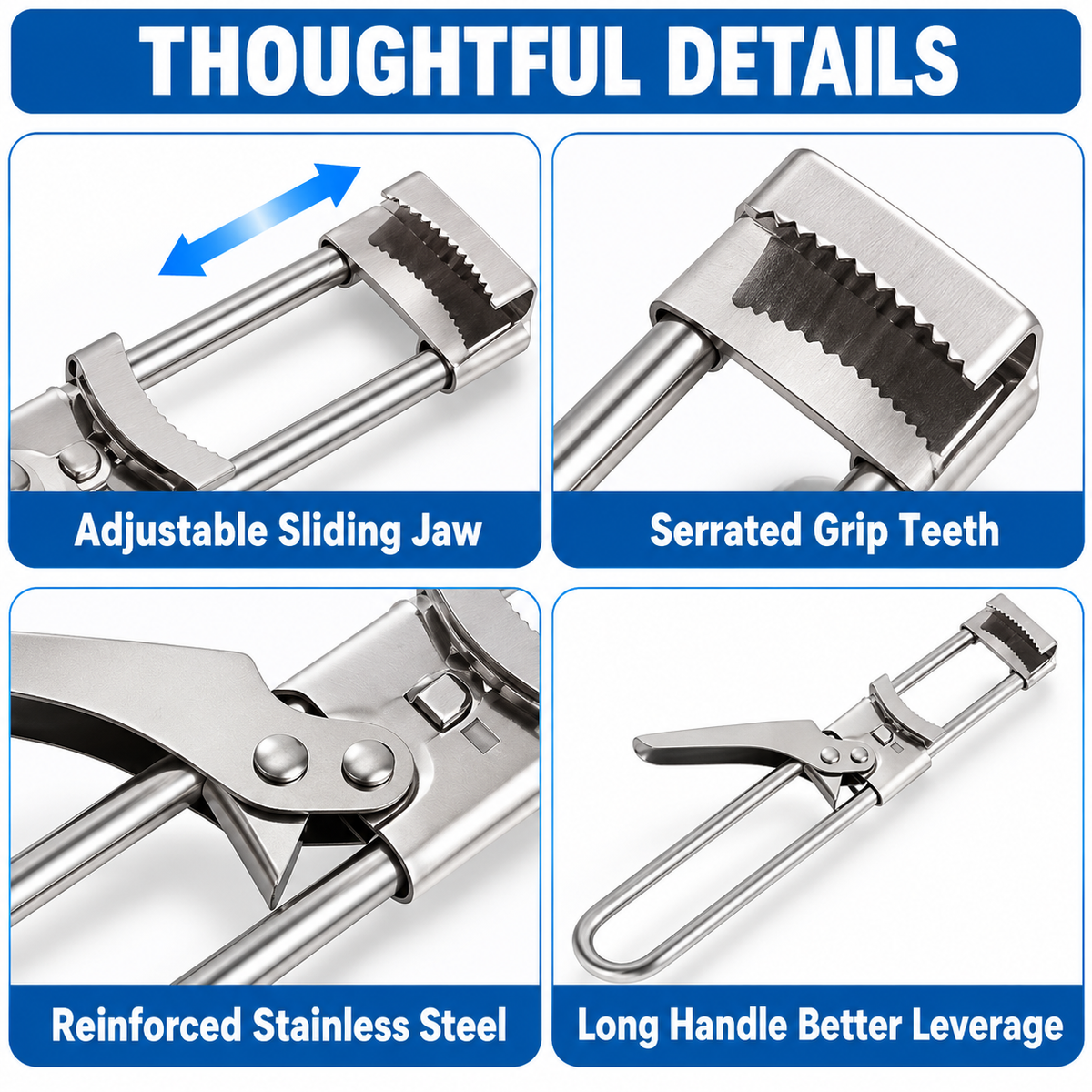 Portable Stainless Steel Multi-Functional Can and Jar Opener – Heavy-Duty, Non-Slip Lid Remover Tool for Round Containers