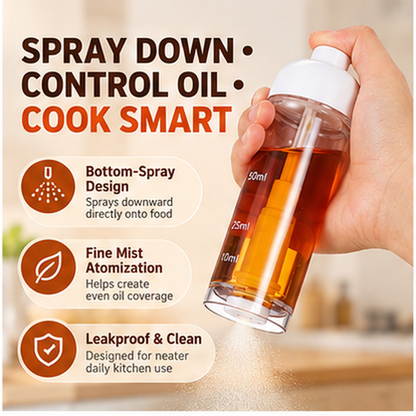 Cooking Oil Sprayer Bottle 50ml, Refillable Downward Spray Oil Dispenser with Vertical Press Design, Transparent Bottle & Measurement Scale for Air Fryer, BBQ, Salad, Baking and Kitchen Use