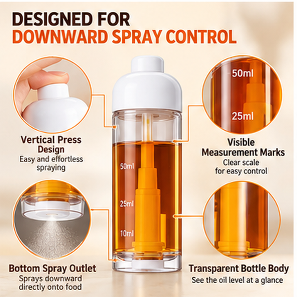 50ml Cooking Oil Sprayer Bottle – Downward Spray for Precise Oil Control, Air Frying, Grilling