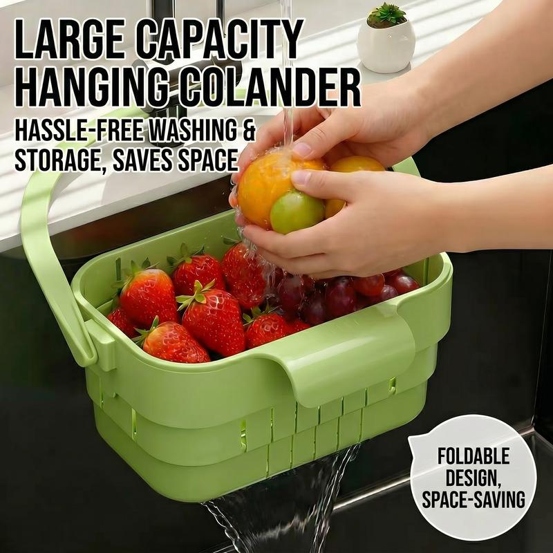 Hanging Sink Drain Basket with Removable Strainer, Over-the-Sink Kitchen Colander for Washing Fruits and Vegetables, Draining Food Scraps and Separating Wet and Dry Waste