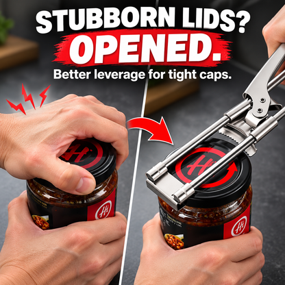 Portable Stainless Steel Multi-Functional Can and Jar Opener – Heavy-Duty, Non-Slip Lid Remover Tool for Round Containers