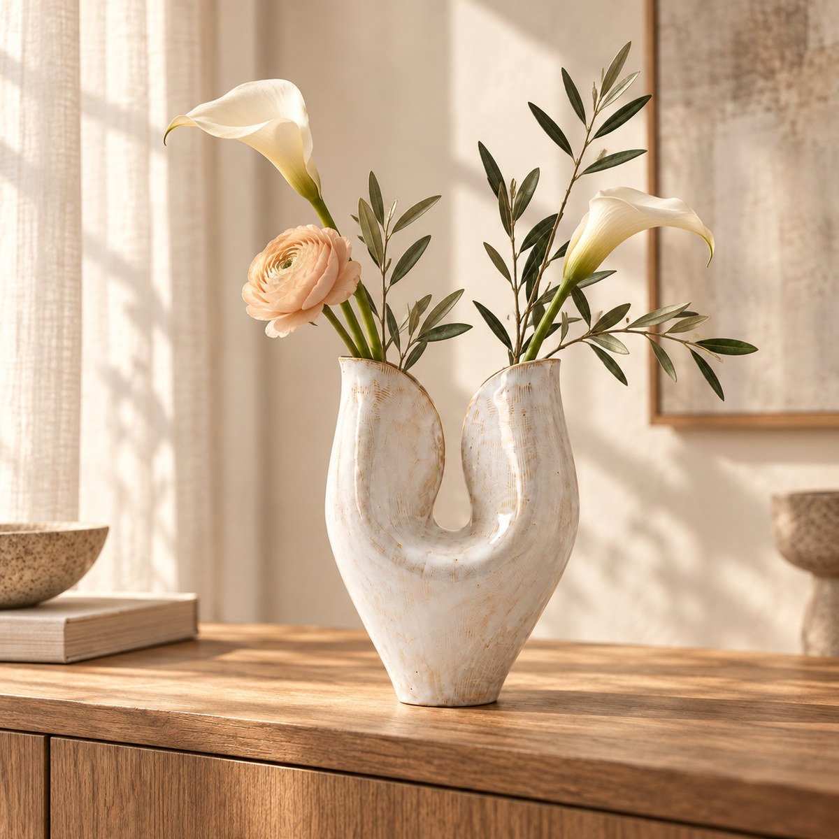 Sculptural U-Shaped Ceramic Vase