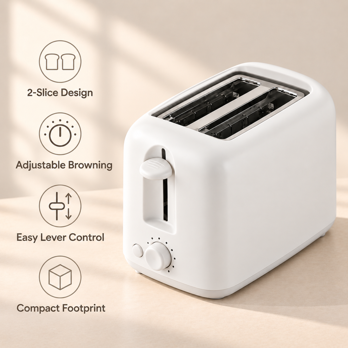 inimalist White 2-Slice Toaster