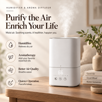 MCOIKY®Minimalist Smart Ultrasonic Humidifier – Essential Oil Compatible