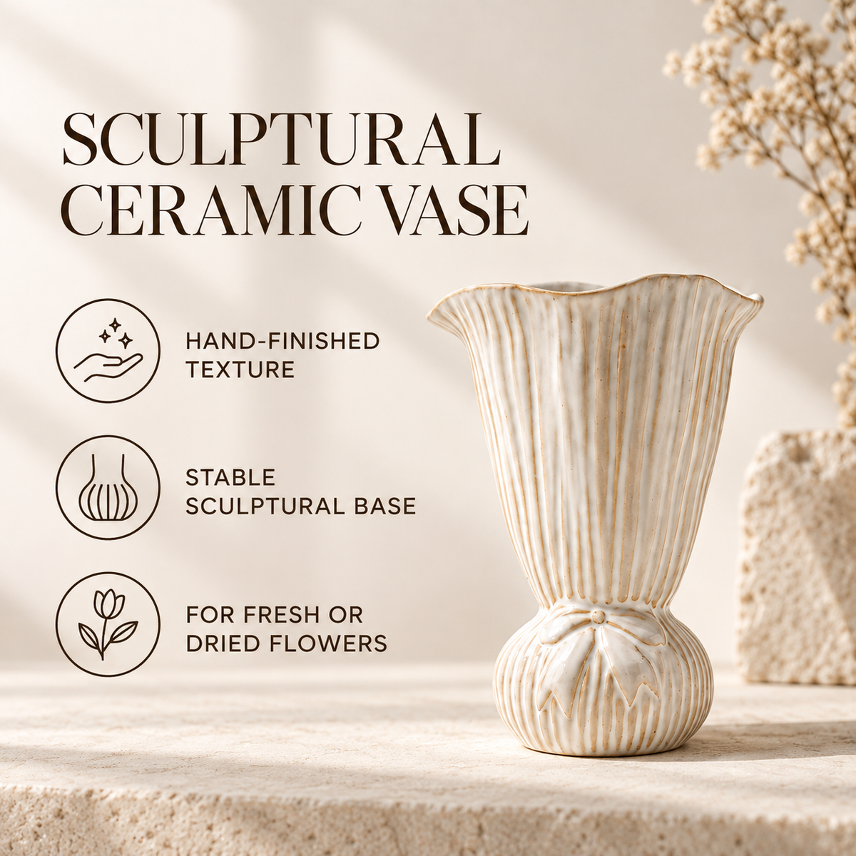Fluted Bow Ceramic Vase
