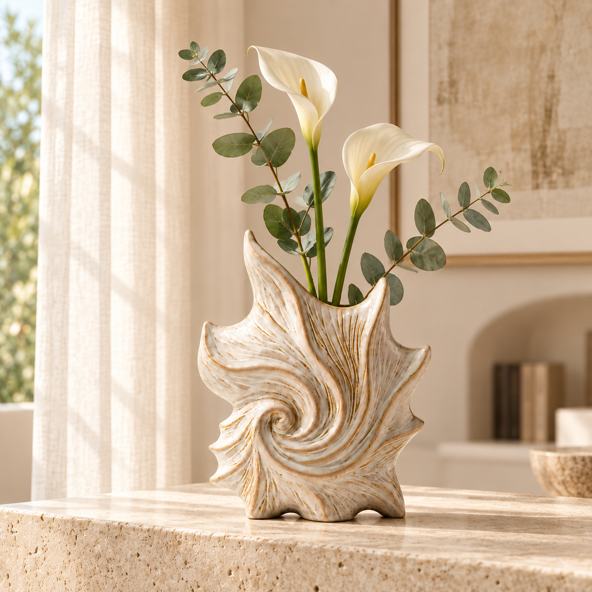 Sculptural Shell Ceramic Vase