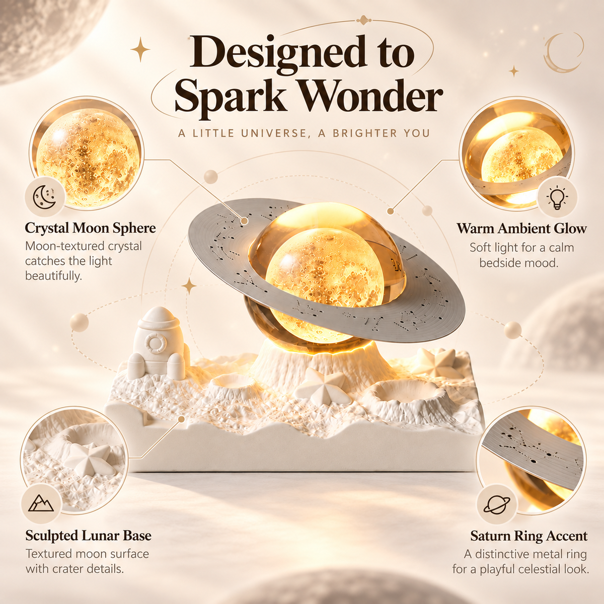 MCOIKY®Tiny Universe Crystal Sphere Lamp | Sculpted Lunar Base Light