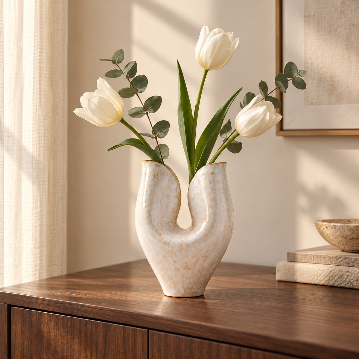 Sculptural U-Shaped Ceramic Vase