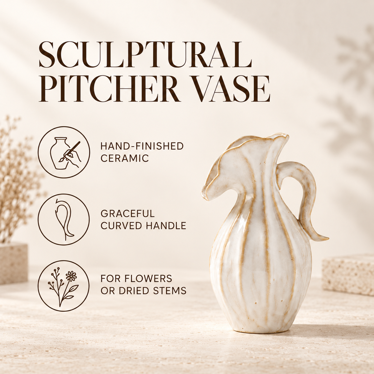 Sculptural Ceramic Pitcher Vase