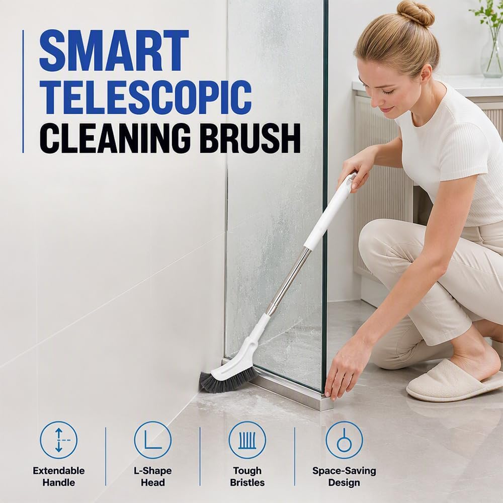 Extendable Bathroom Floor Scrub Brush – Long-Handled Gap & Crevice Cleaner for Thorough, No-Dead-Angle Household Toilet and Bathroom Cleaning