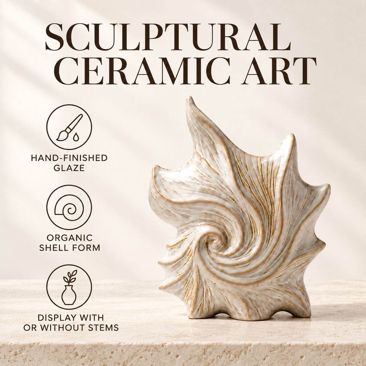Sculptural Shell Ceramic Vase