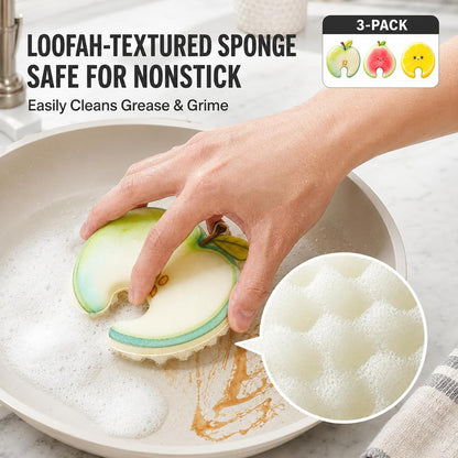 (🎃𝐇𝐚𝐥𝐥𝐨𝐰𝐞𝐞𝐧 𝐌𝐞𝐠𝐚 𝐒𝐚𝐥𝐞 )Compressed Cellulose Sponges - 3-Pack Fruit-Shaped Natural Pop-Up Kitchen Sponges, Compostable Plant-Based Non-Scratch Cleaning Tools for Dishes & Household Use