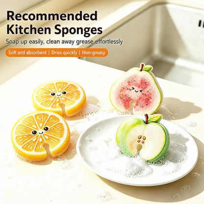(🎃𝐇𝐚𝐥𝐥𝐨𝐰𝐞𝐞𝐧 𝐌𝐞𝐠𝐚 𝐒𝐚𝐥𝐞 )Compressed Cellulose Sponges - 3-Pack Fruit-Shaped Natural Pop-Up Kitchen Sponges, Compostable Plant-Based Non-Scratch Cleaning Tools for Dishes & Household Use