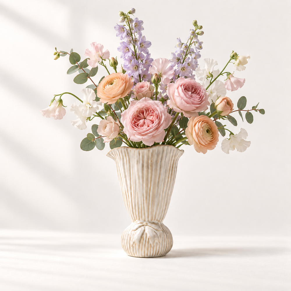 Fluted Bow Ceramic Vase