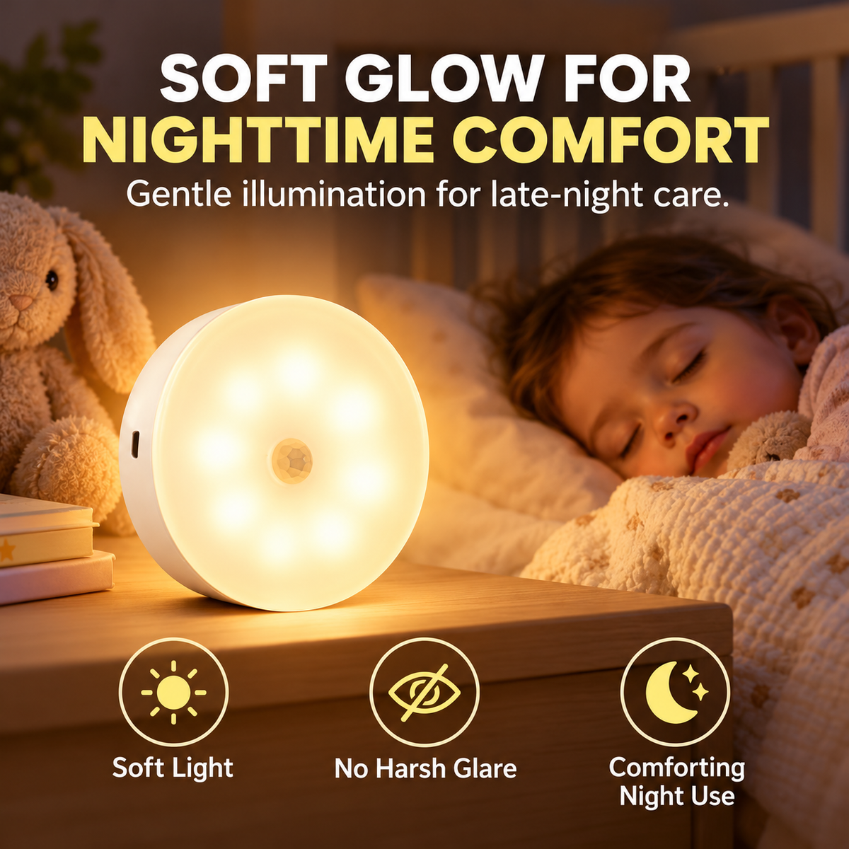 USB Rechargeable Indoor Motion Sensor Night Light - Magnetic Mount, Warm Light, Home Supply Party Gift for Kitchen, Closet