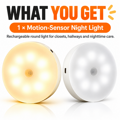 USB Rechargeable Indoor Motion Sensor Night Light - Magnetic Mount, Warm Light, Home Supply Party Gift for Kitchen, Closet