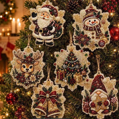 6-Piece DIY Christmas Ornament Diamond Art Kit with Pearls & Jute Twine, Hanging Decorations for Tree and Window