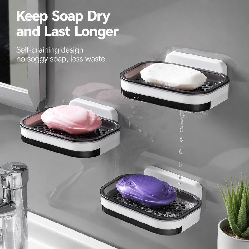 Wall Mounted Double-Layer Self Draining Soap Dish Organiser - Bathroom Accessory, 1-Count Perforated Drain Tray, Adhesive-Free, Drip & Slide Prevention, Space-Saving for Bathroom, Shower Storage