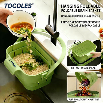 Hanging Sink Drain Basket with Removable Strainer, Over-the-Sink Kitchen Colander for Washing Fruits and Vegetables, Draining Food Scraps and Separating Wet and Dry Waste