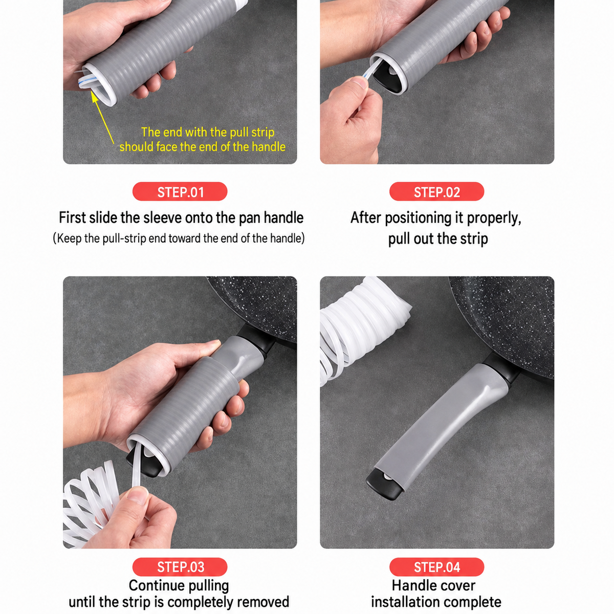Heat-resistant silicone handle cover for iron woks and spatulas – non-slip, heat-insulating grip sleeve