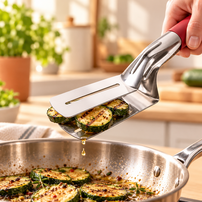 🍳 Upgrade Your Cooking! 2-in-1 Stainless Steel Meat Flipper & Spatula Tongs | Easy Grip, Lift & Serve 🔥